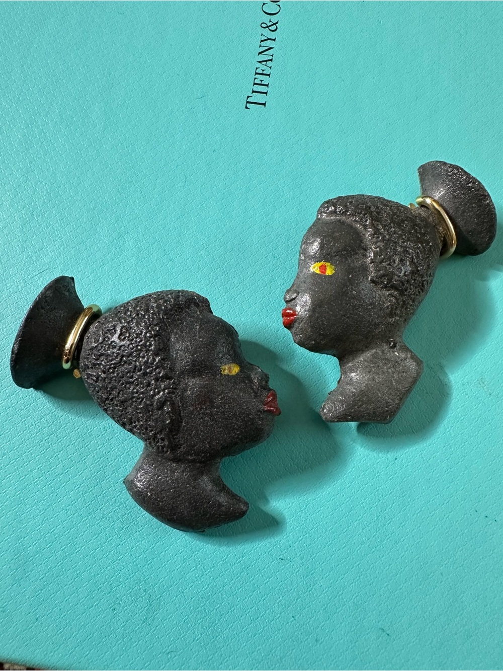 Vintage 1940s African Lady Face Clip On Earrings
